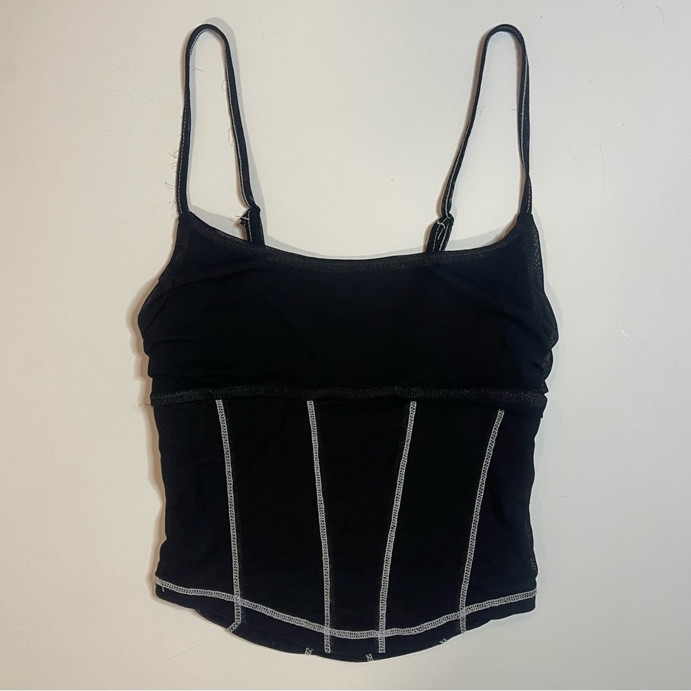 UO black mesh top with white trim